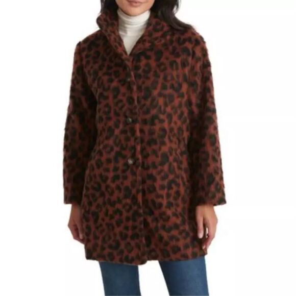 Marine Layer Stephanie Cocoon Coat Womens Small Wool Cheetah Collar Pockets size - Picture 1 of 6
